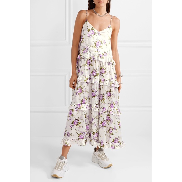 Les Rêveries ruffle tiered floral silk maxi dress - Picture 2 of 4